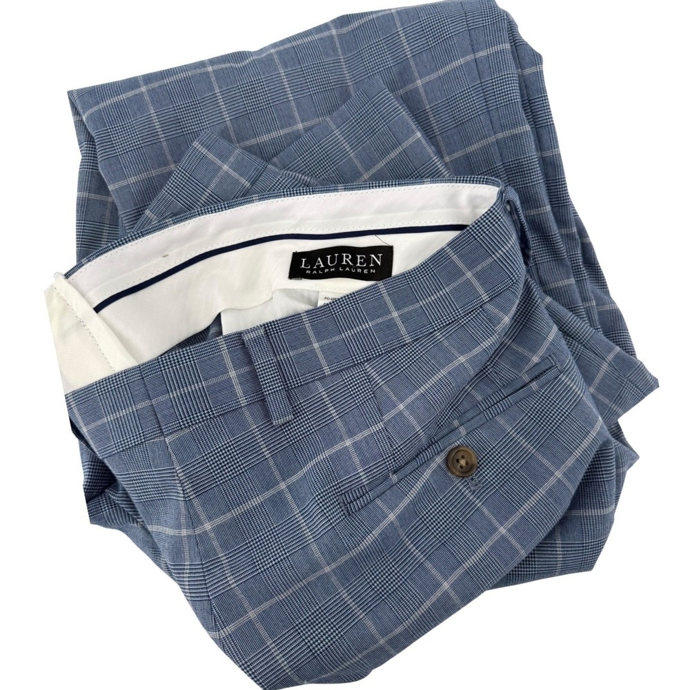 Lauren‎ Ralph Lauren Mens 34x31 Blue Glen Plaid Windowpane Stretch Dress Pants